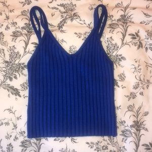 Blue ribbed cropped tank